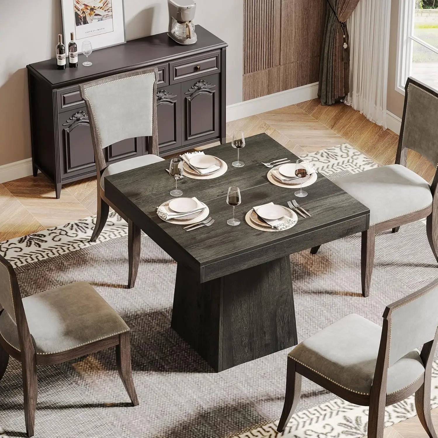 Square Dining Table with Pedestal Base