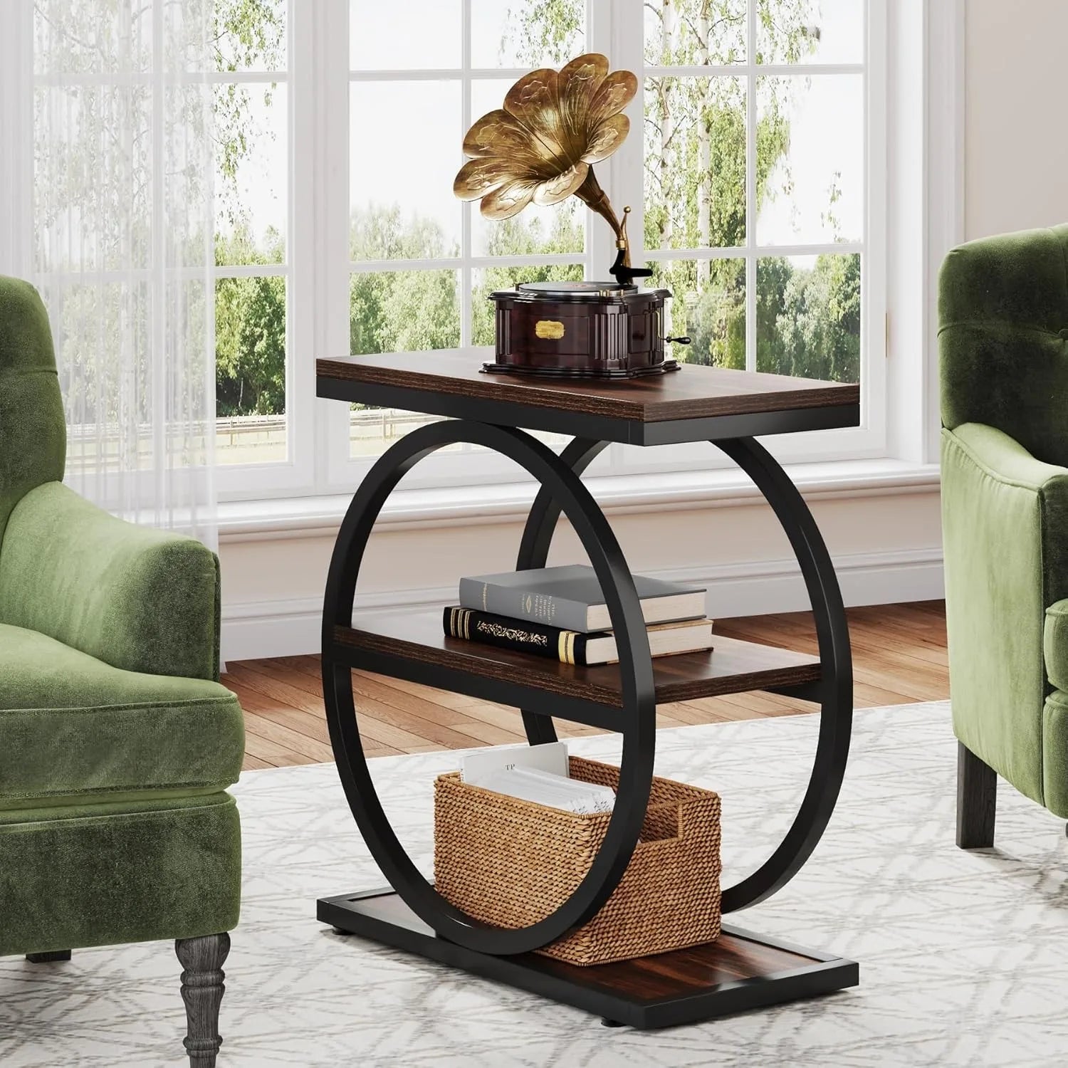 Alden Round Frame End Table with Storage Shelf