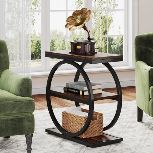 Alden Round Frame End Table with Storage Shelf