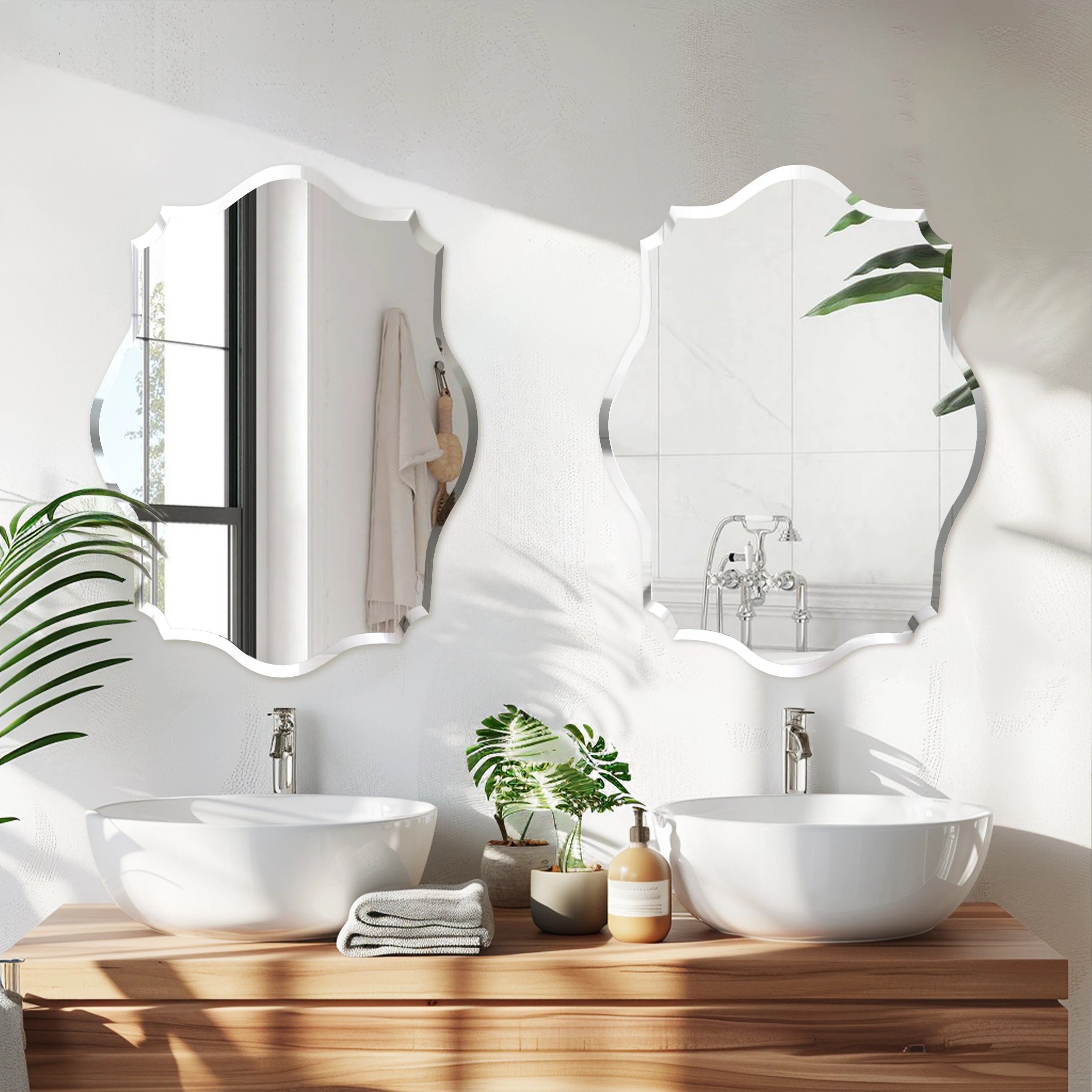 Scalloped Frameless Beveled Wall Mirror