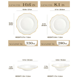 MALACASA LOTUS 16-Piece White Ceramic Dinnerware Set with Gold Rim