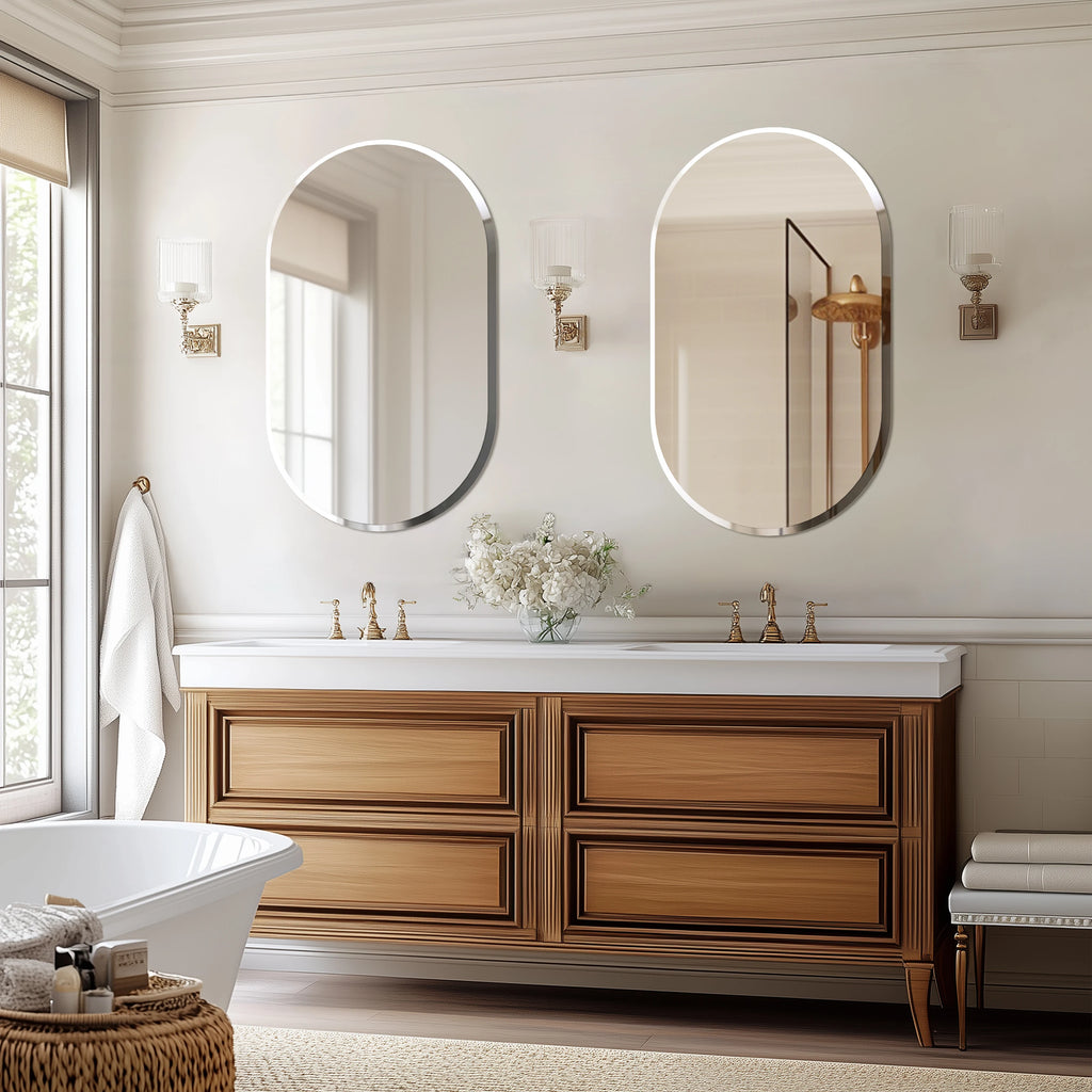 Frameless Beveled Oval Wall Mirror – Polished Silver Finish