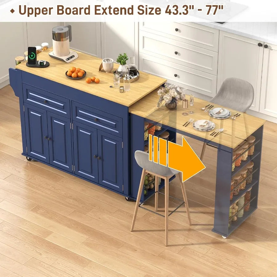 Sliding table extension shown beneath the wood-tone island top