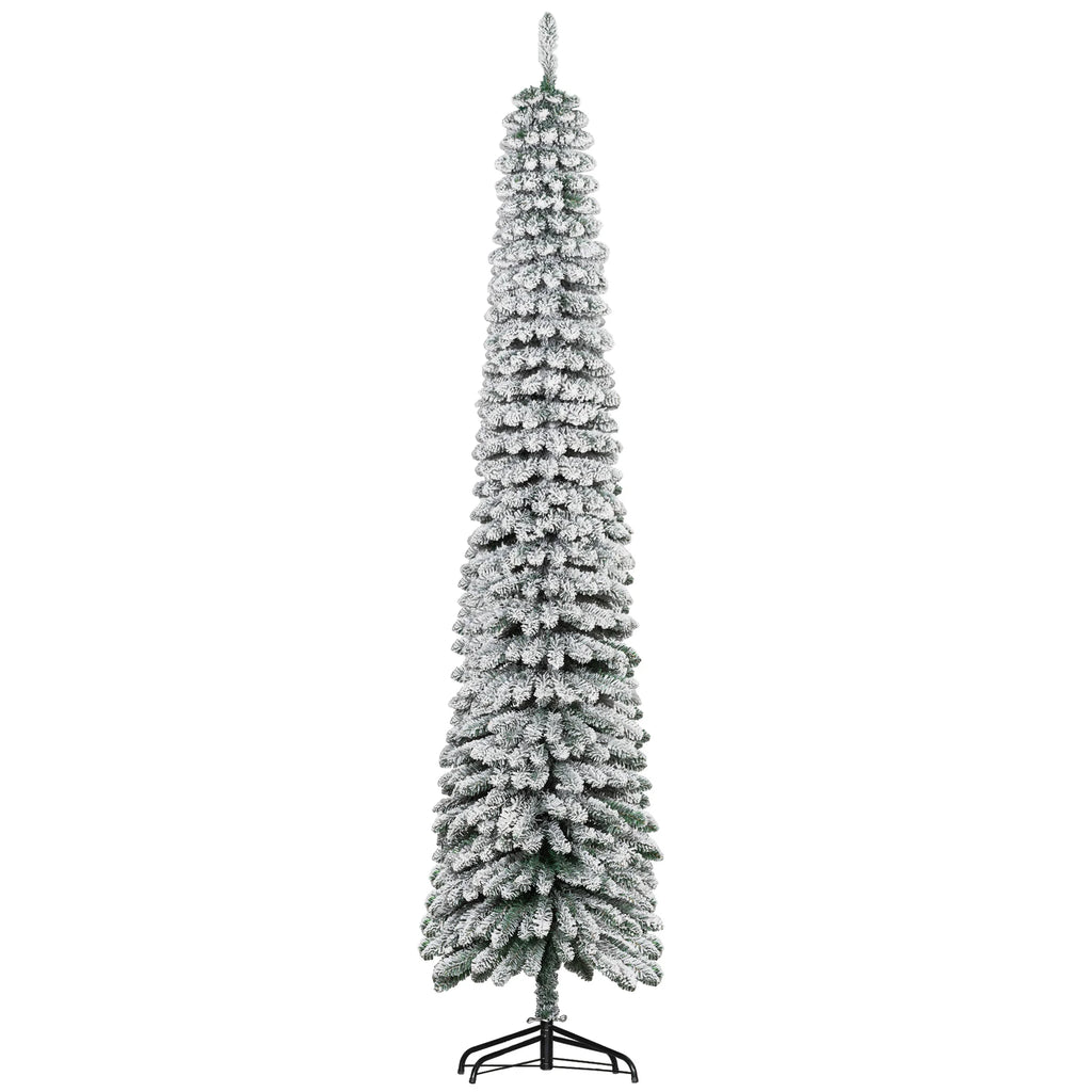 Frostneedle slim green snow-flocked pencil Christmas tree with metal stand