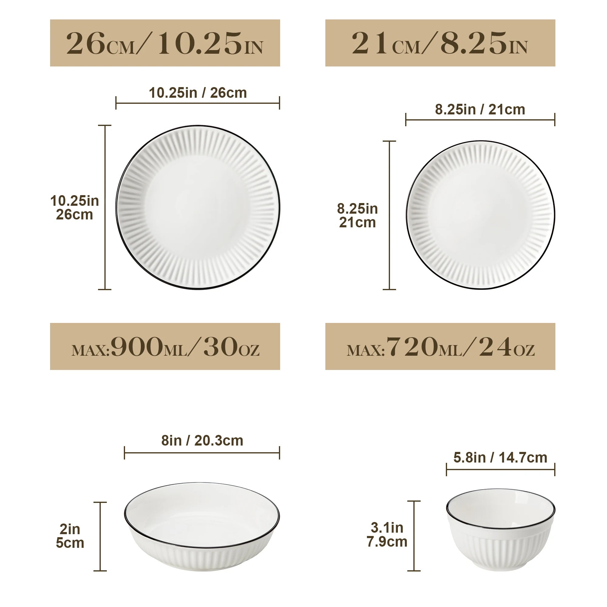 MALACASA LEILA Porcelain Dinnerware Set – White or White with Black Rim, 12–32 Pieces