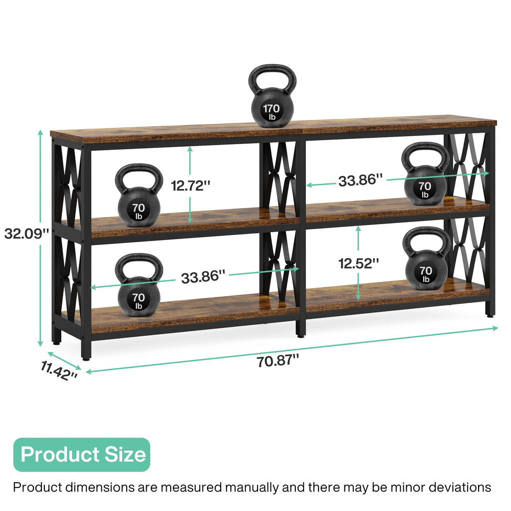 Balladcharm 70.87-inch shelf dimension graphic with top and section weight limits