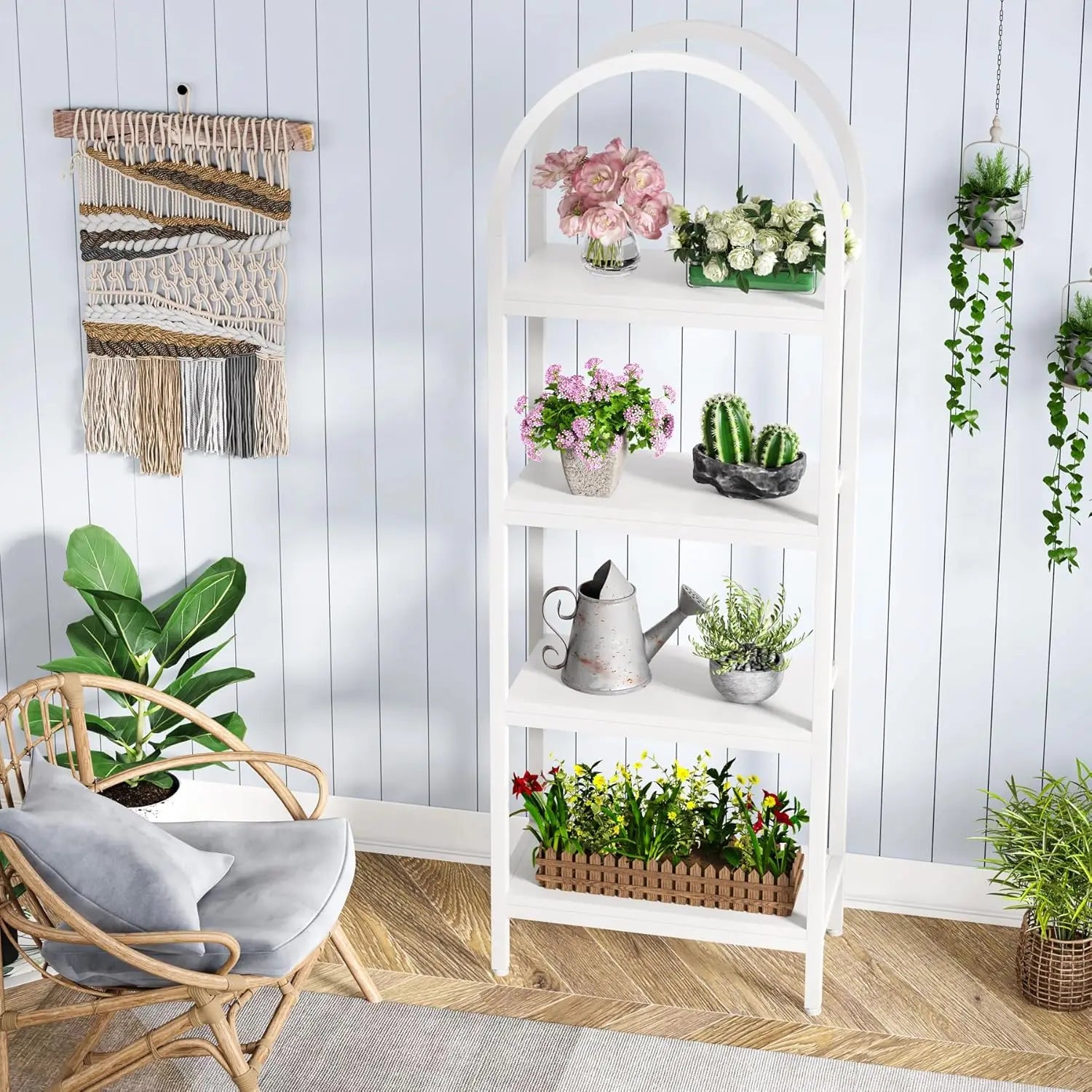 Arched Open Bookshelf – 4-Shelf Freestanding Display Bookcase