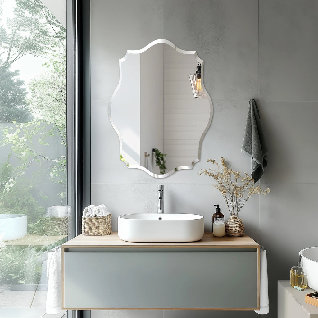 Scalloped Frameless Beveled Wall Mirror