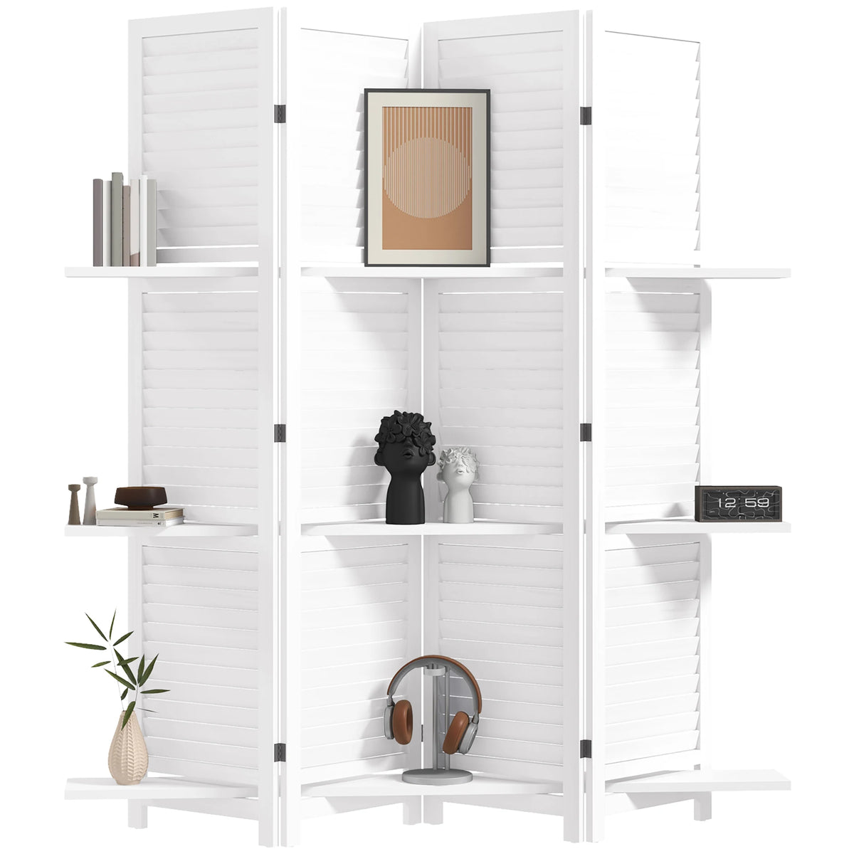 Sleekfold Room Divider with Shelves – White