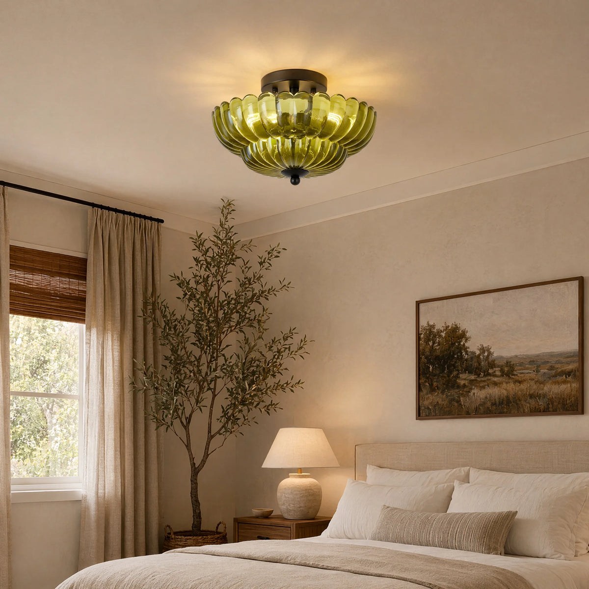 Florwick Green Glass Ceiling Light