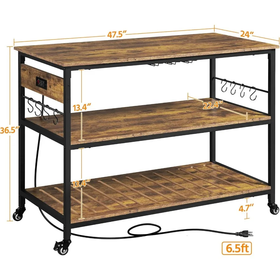 Shelf-clearance and overall-size diagram for the rolling kitchen island