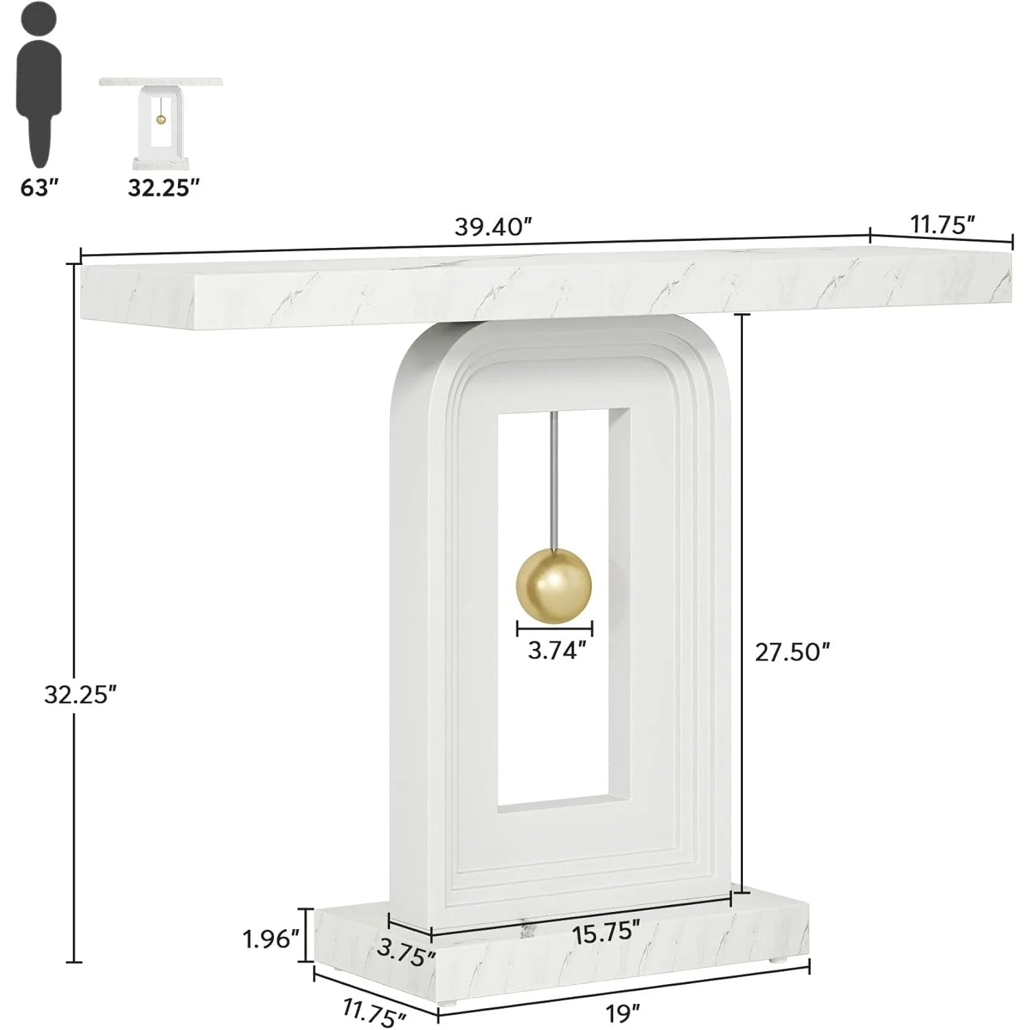 Measurement chart of a decorative item with dimensions labeled