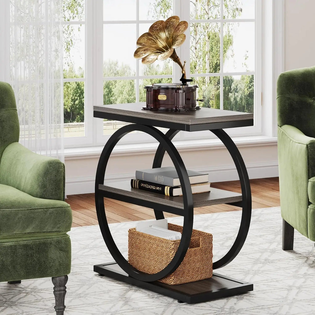 Alden Round Frame End Table with Storage Shelf