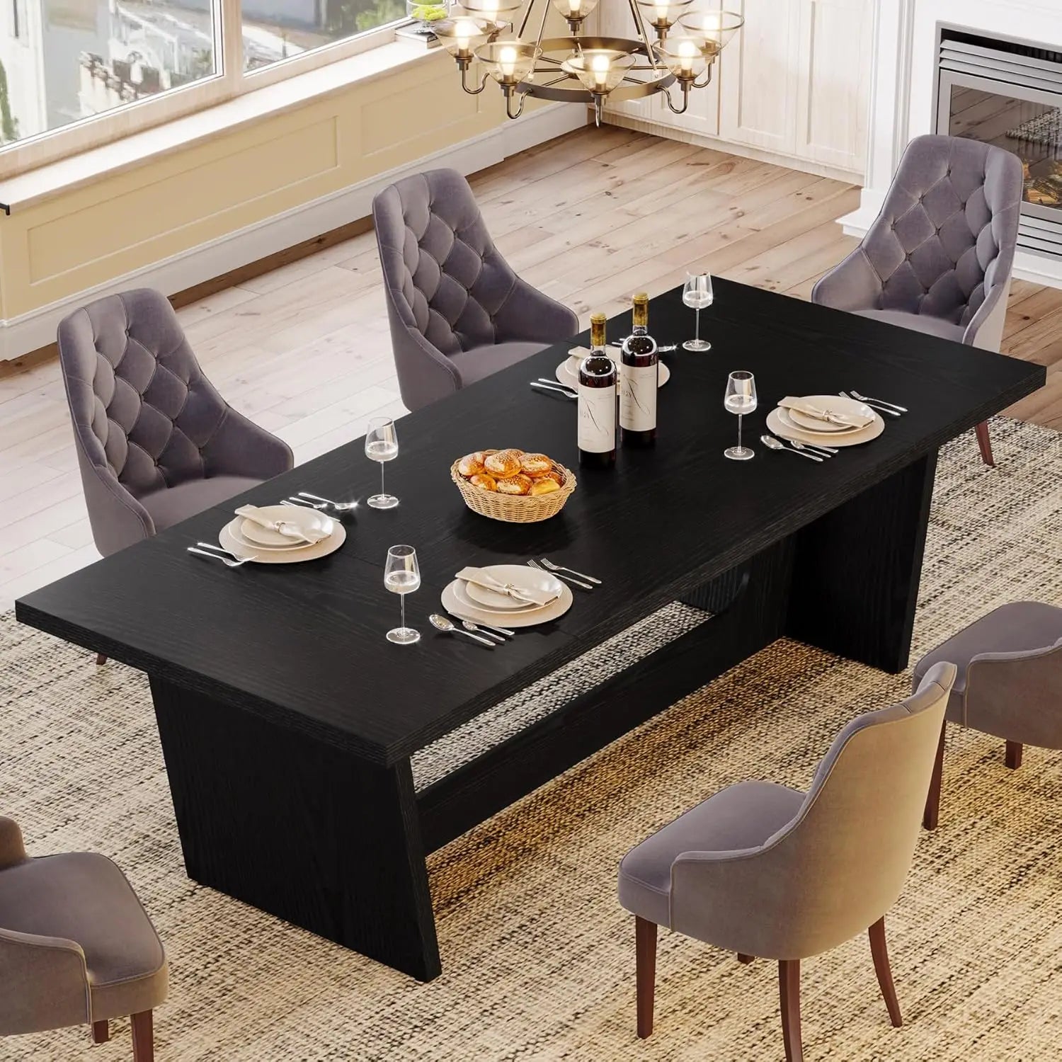 Rectangular Dining Table with Modern Trestle Base