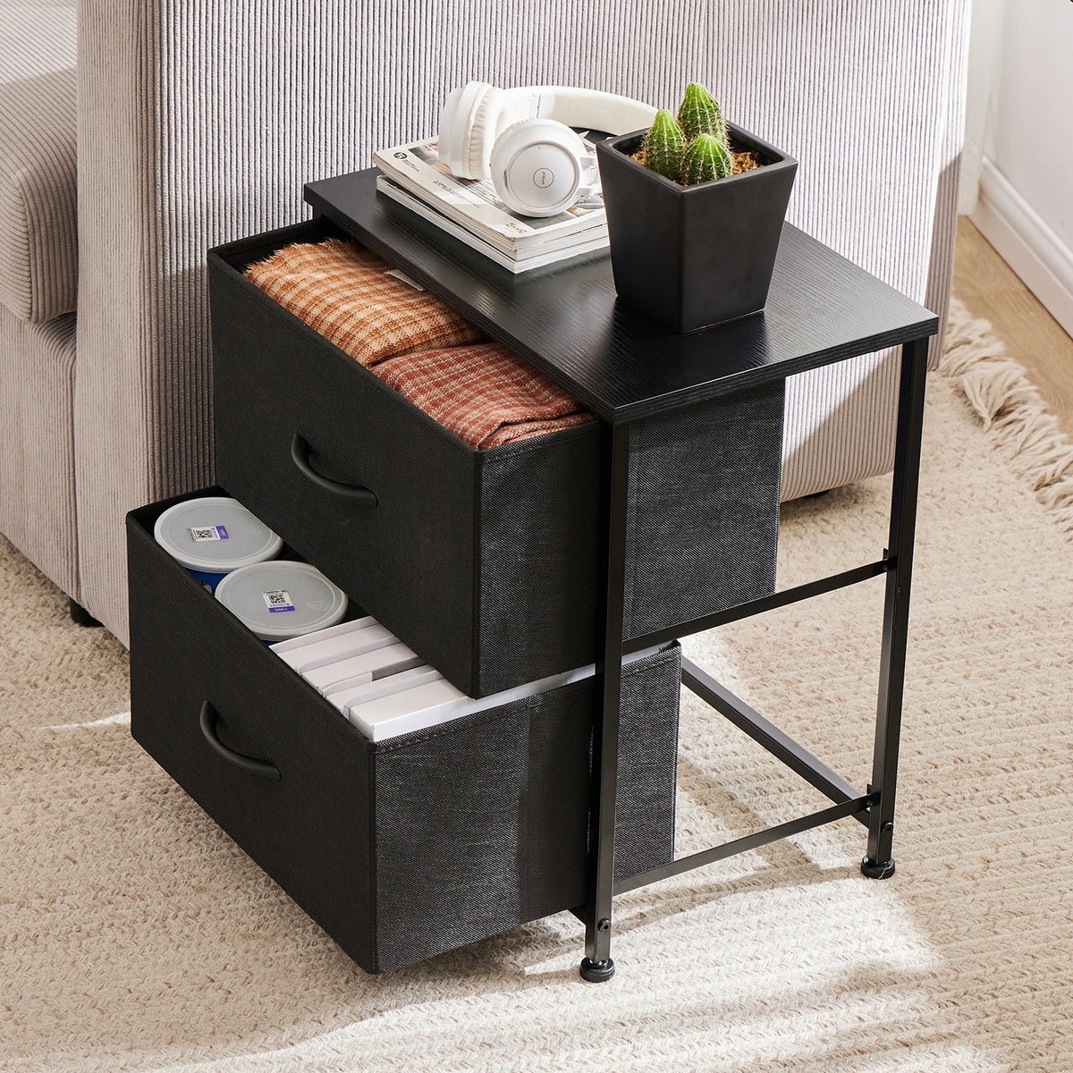 Driftweave Two-Drawer Fabric Nightstand