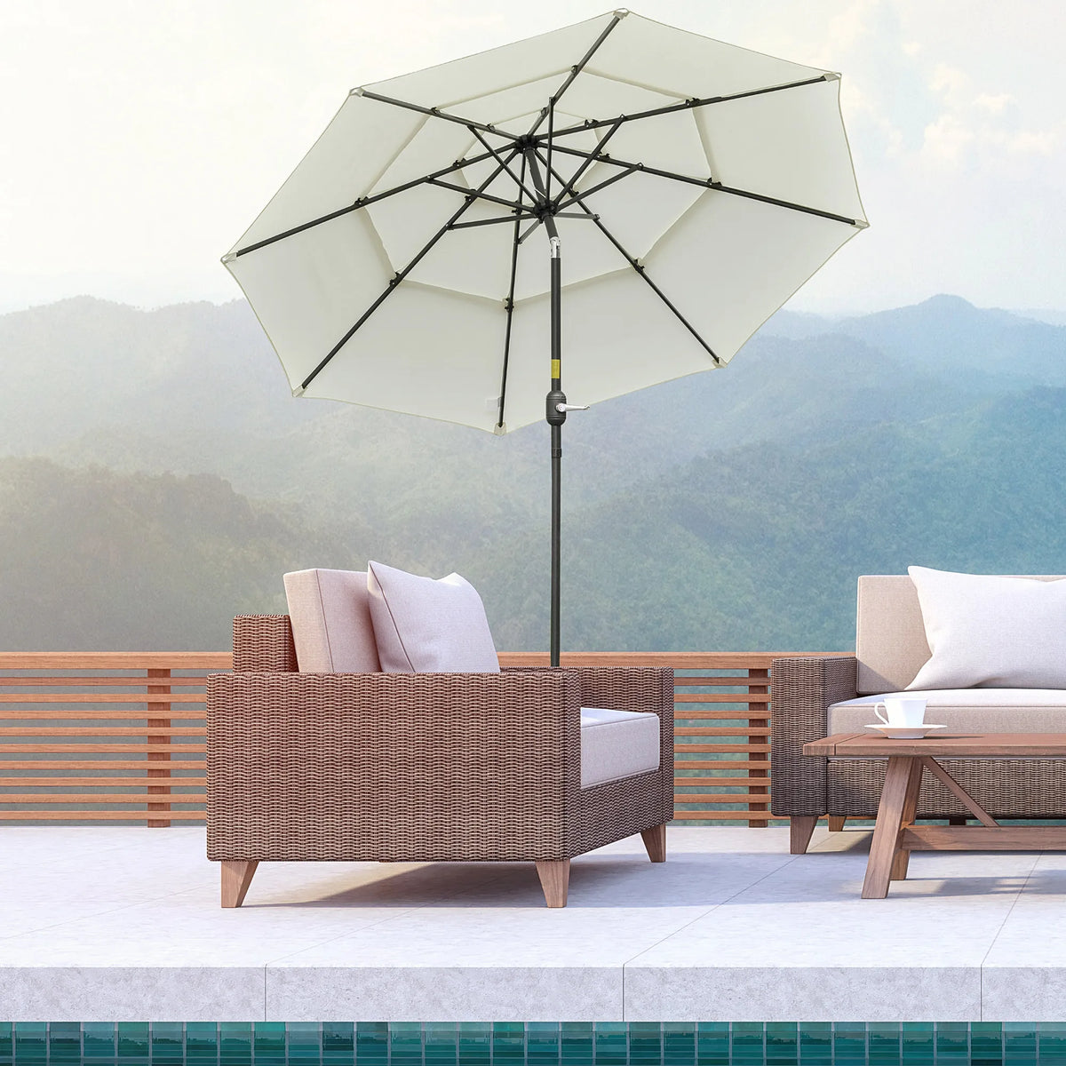 Avenleigh 9′ Three-Tier Patio Umbrella – Beige