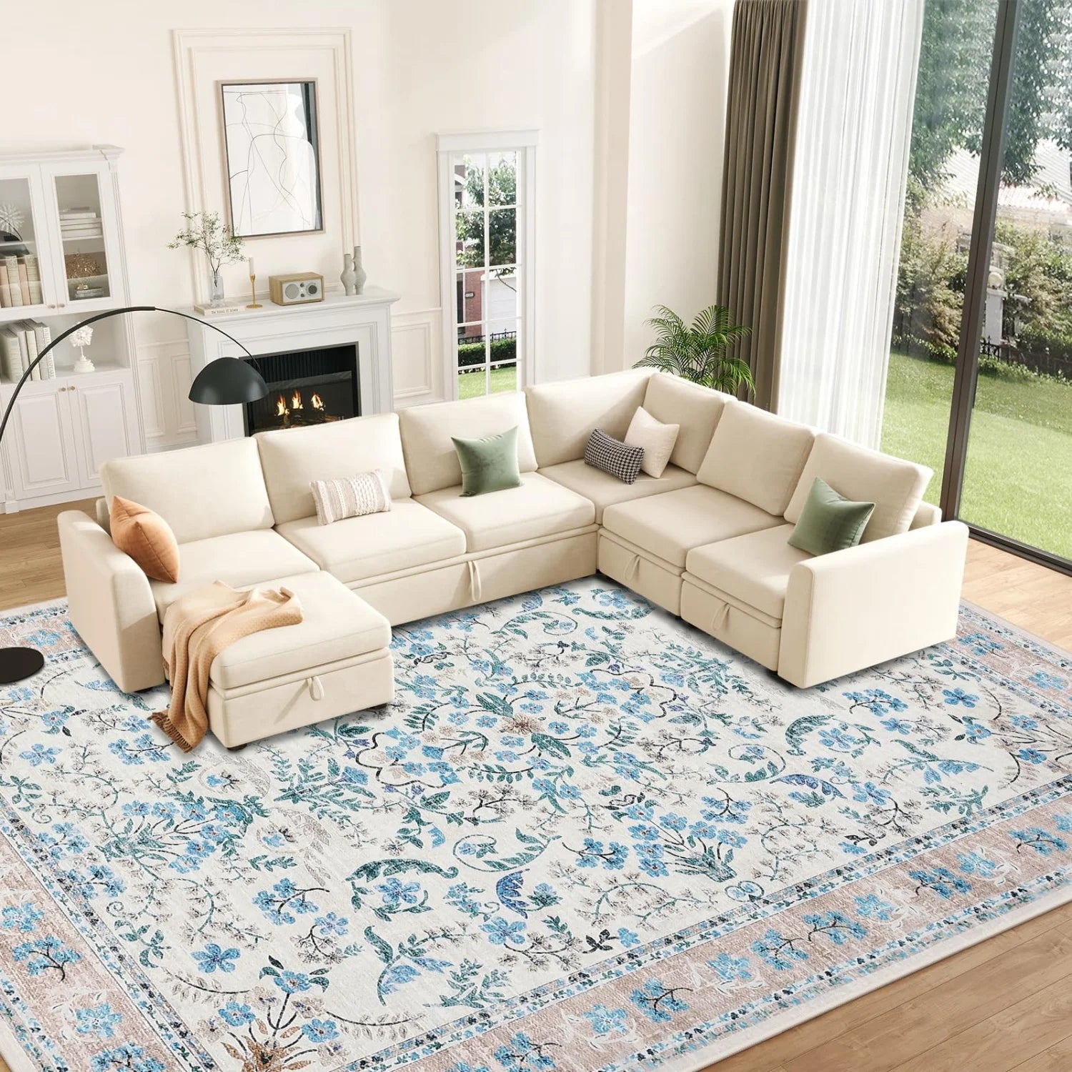 Vireya Washable Floral Area Rug