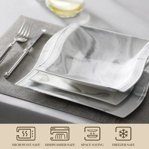MALACASA Flora Gray & White Marble Porcelain Dinnerware Set – 30/60 Pieces