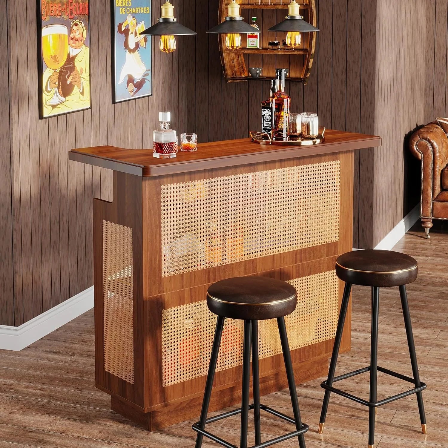 Rattan Haven Farmhouse Bar Cabinet