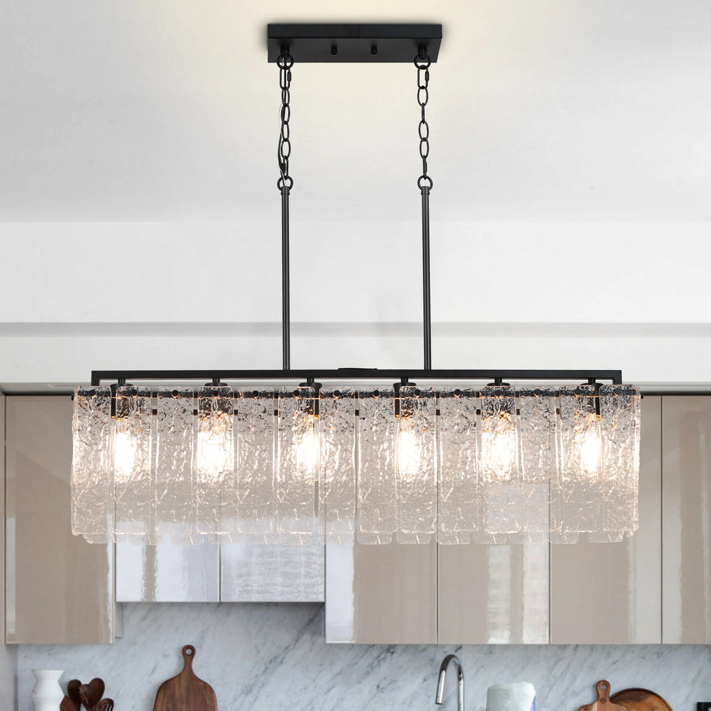 Rivelle 37-Inch Ripple-Glass Linear Chandelier