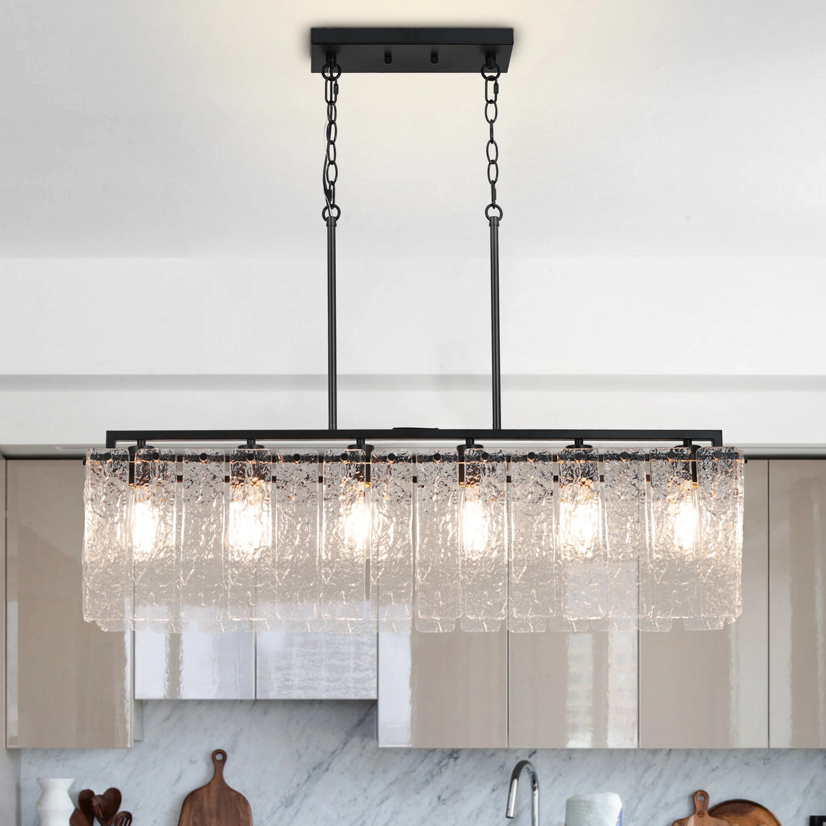 Rivelle 37-Inch Ripple-Glass Linear Chandelier