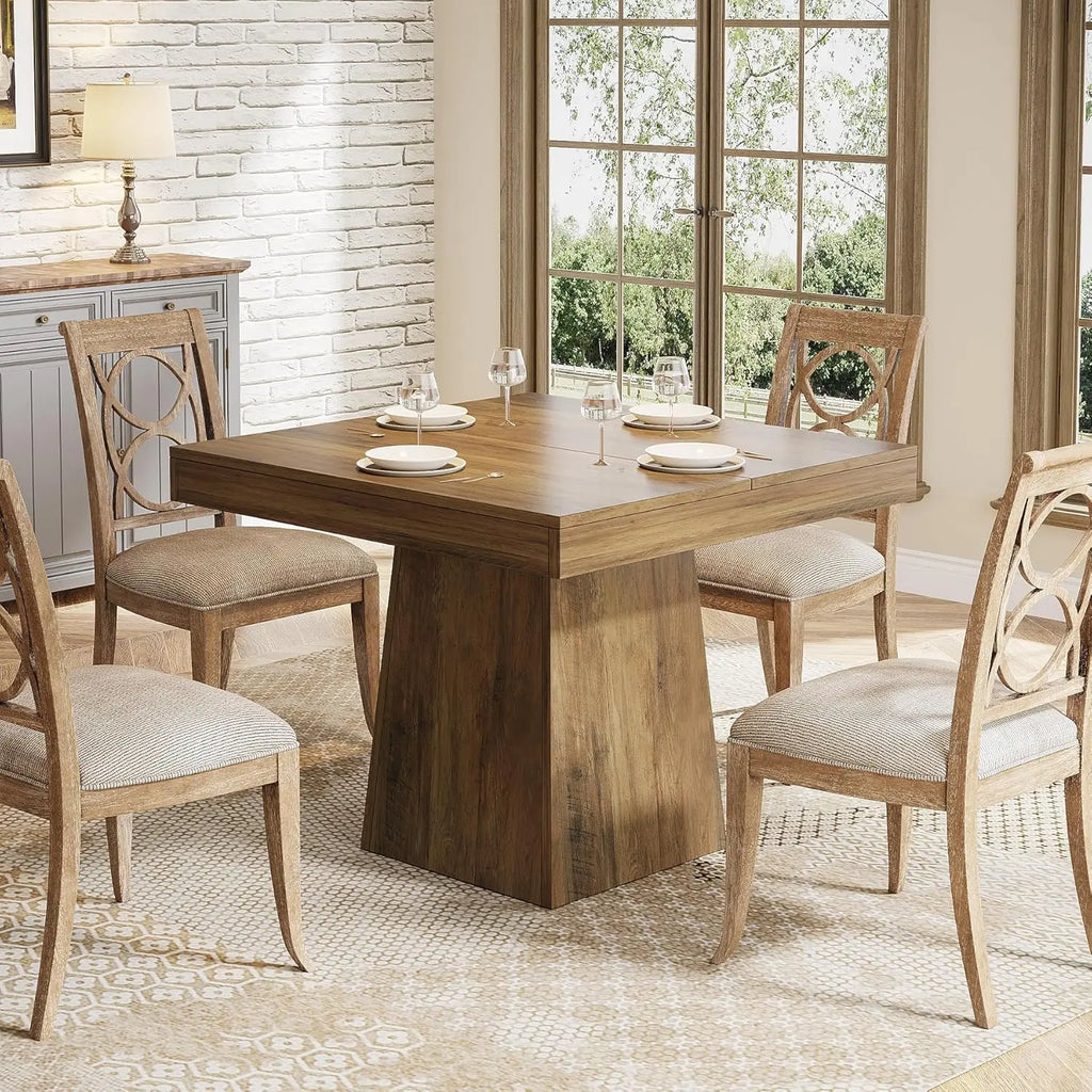 Square Dining Table with Pedestal Base