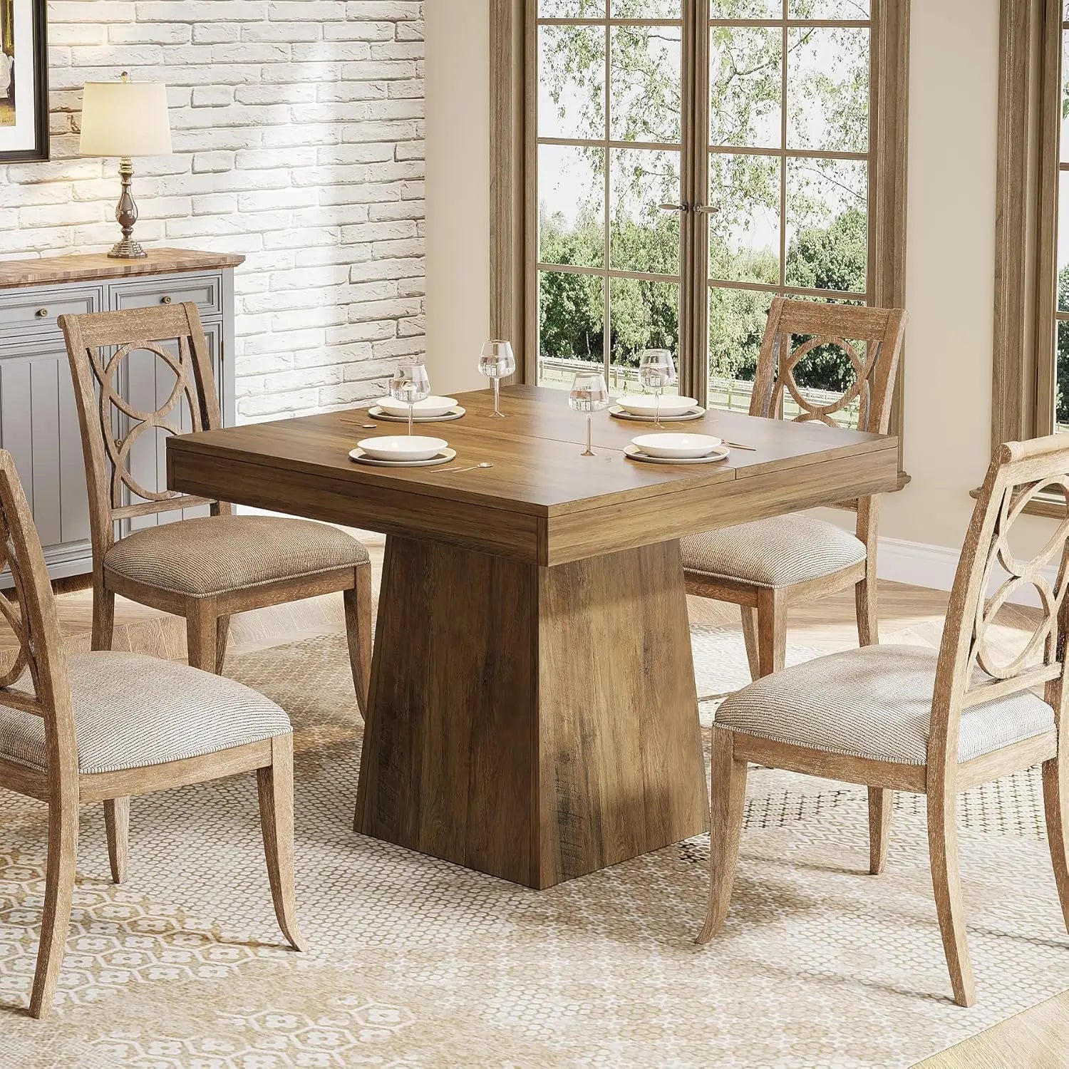 Square Dining Table with Pedestal Base