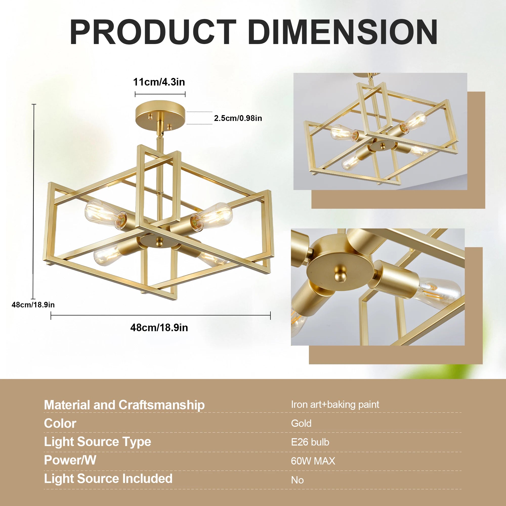 Sandora Four-Light Geometric Ceiling Light – Gold