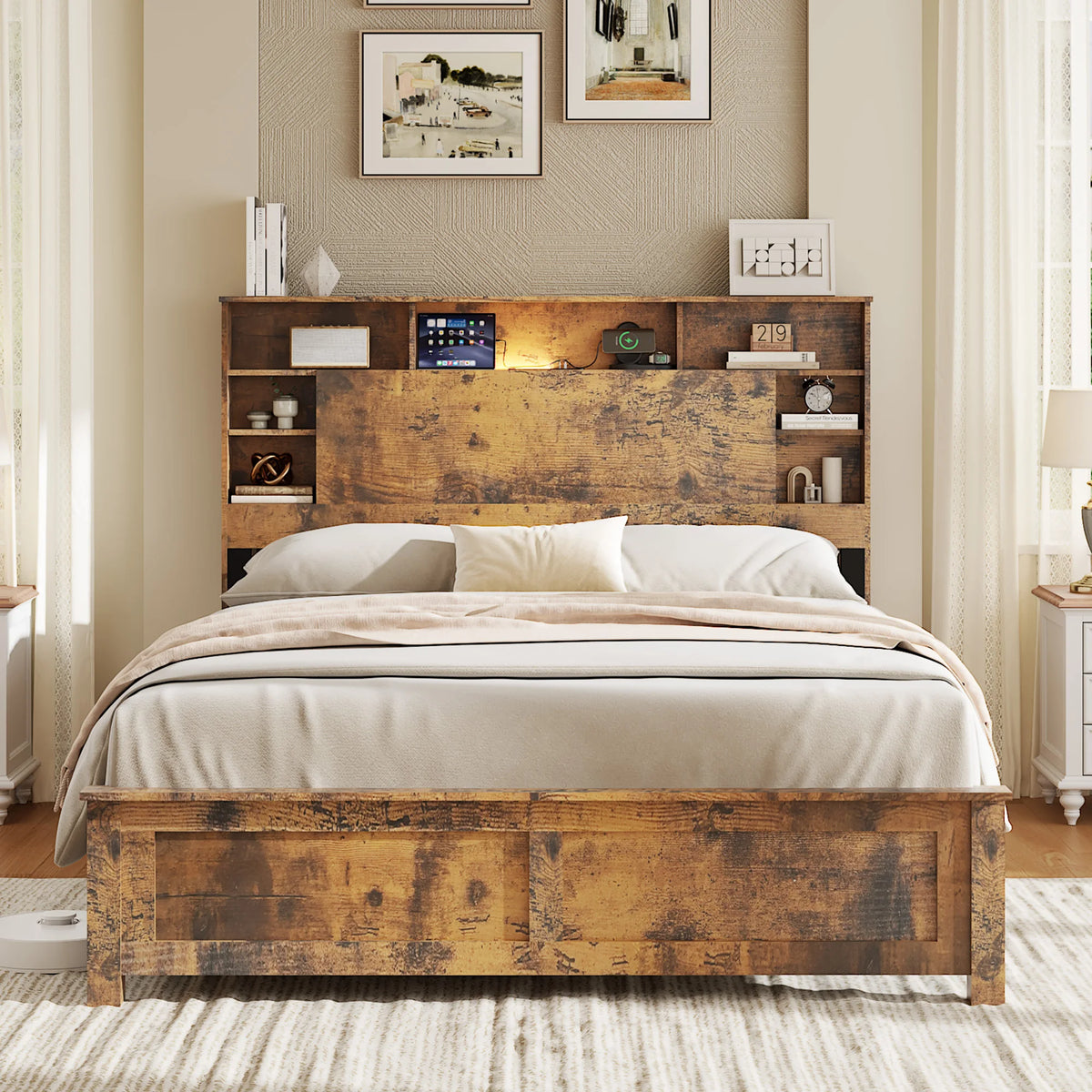 Merehaven Storage Platform Bed with LED Headboard