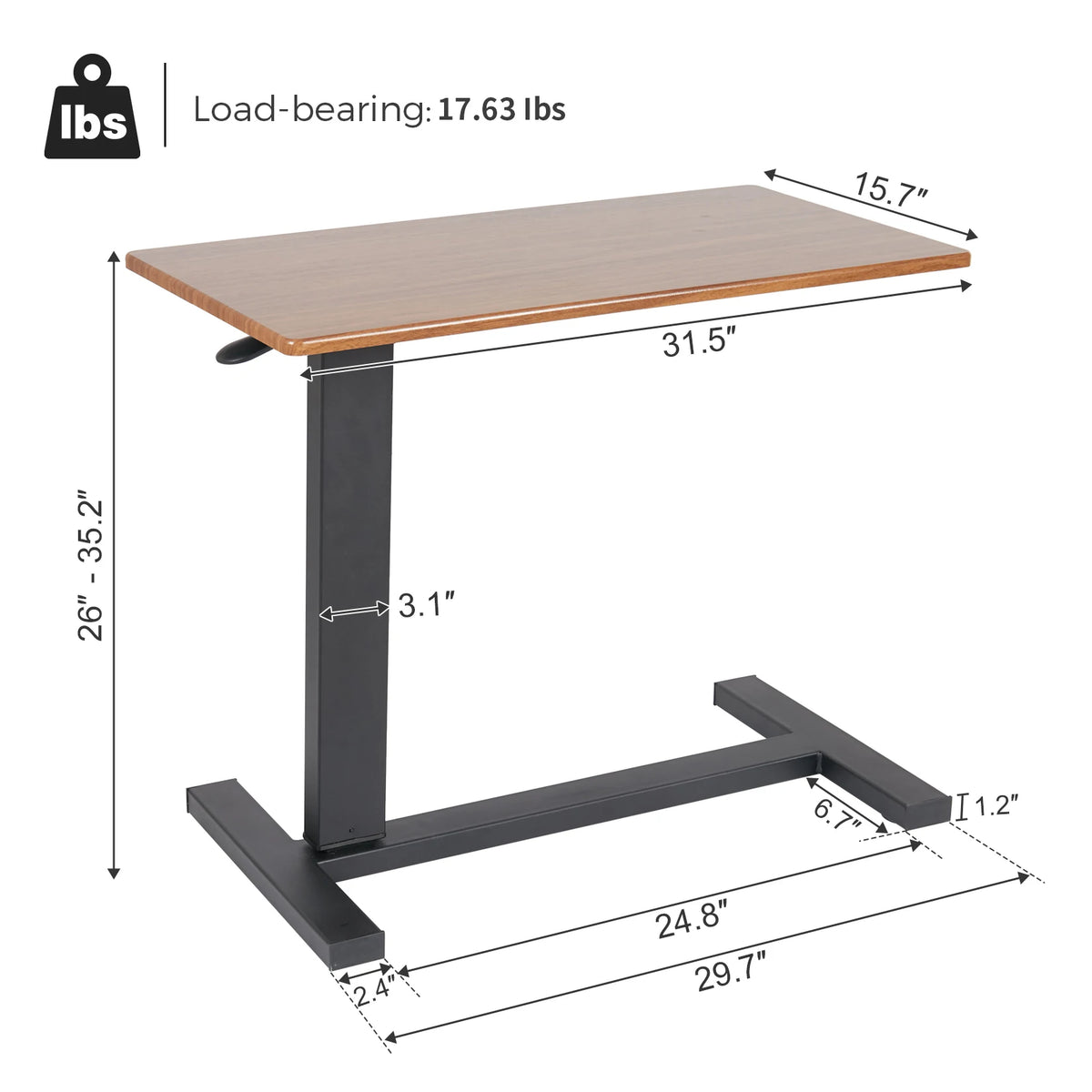 Table dimensions: 31.5-by-15.7-inch top, 26-to-35.2-inch height and 29.7-inch base width