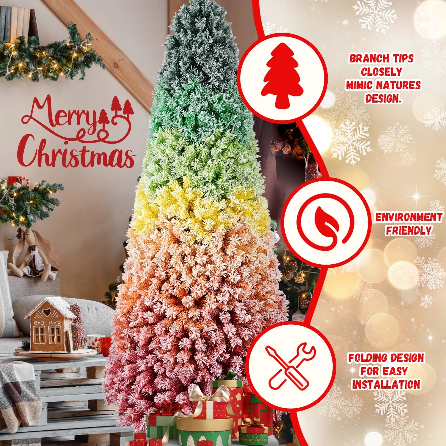 Everfrost Aurora Rainbow Christmas Tree – 7.5 ft