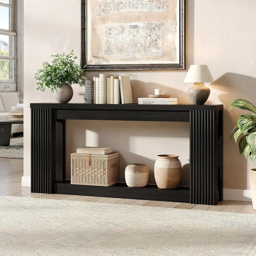 Black Alvienne fluted console table in bright living room display