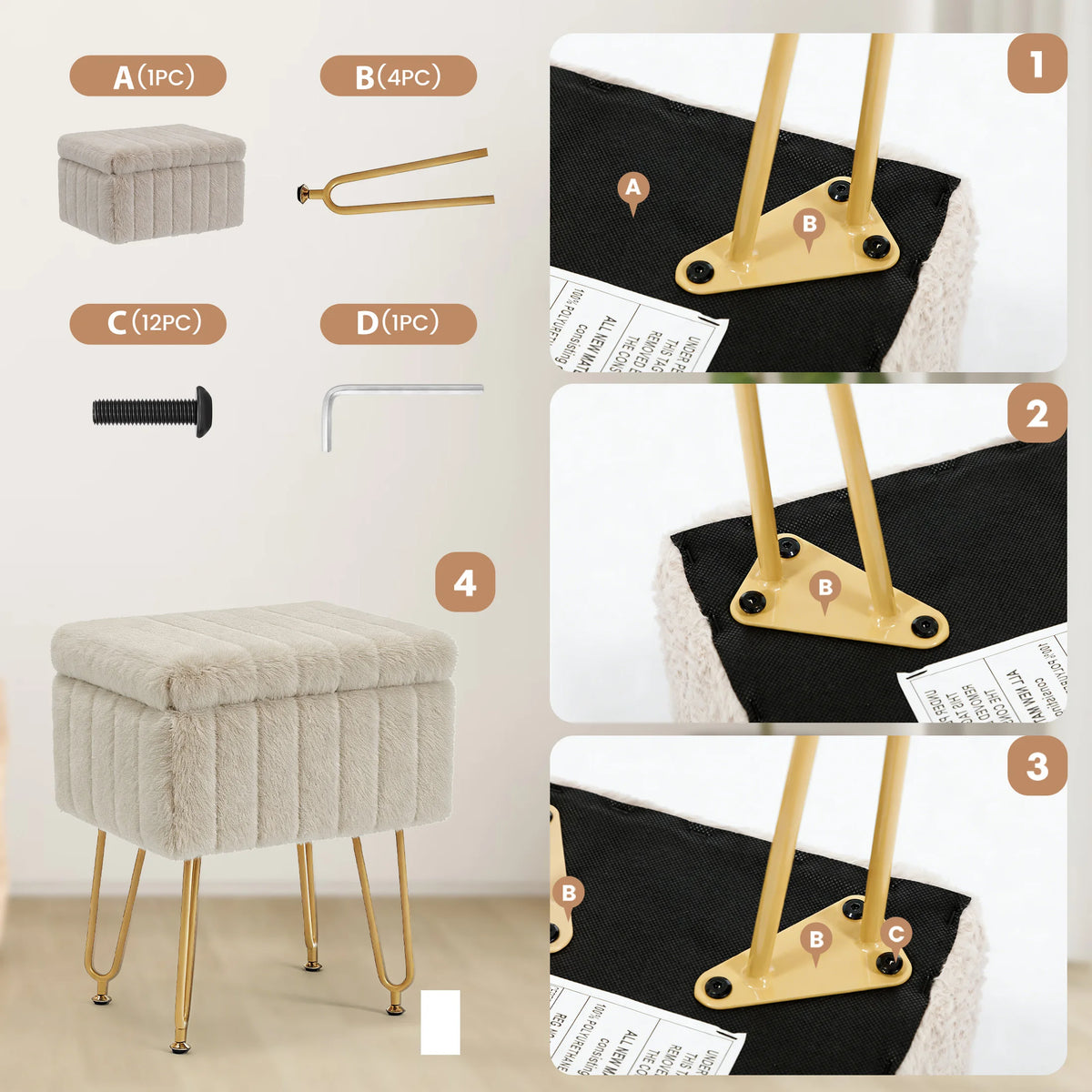 Ariaarc Faux-Fur Storage Ottoman