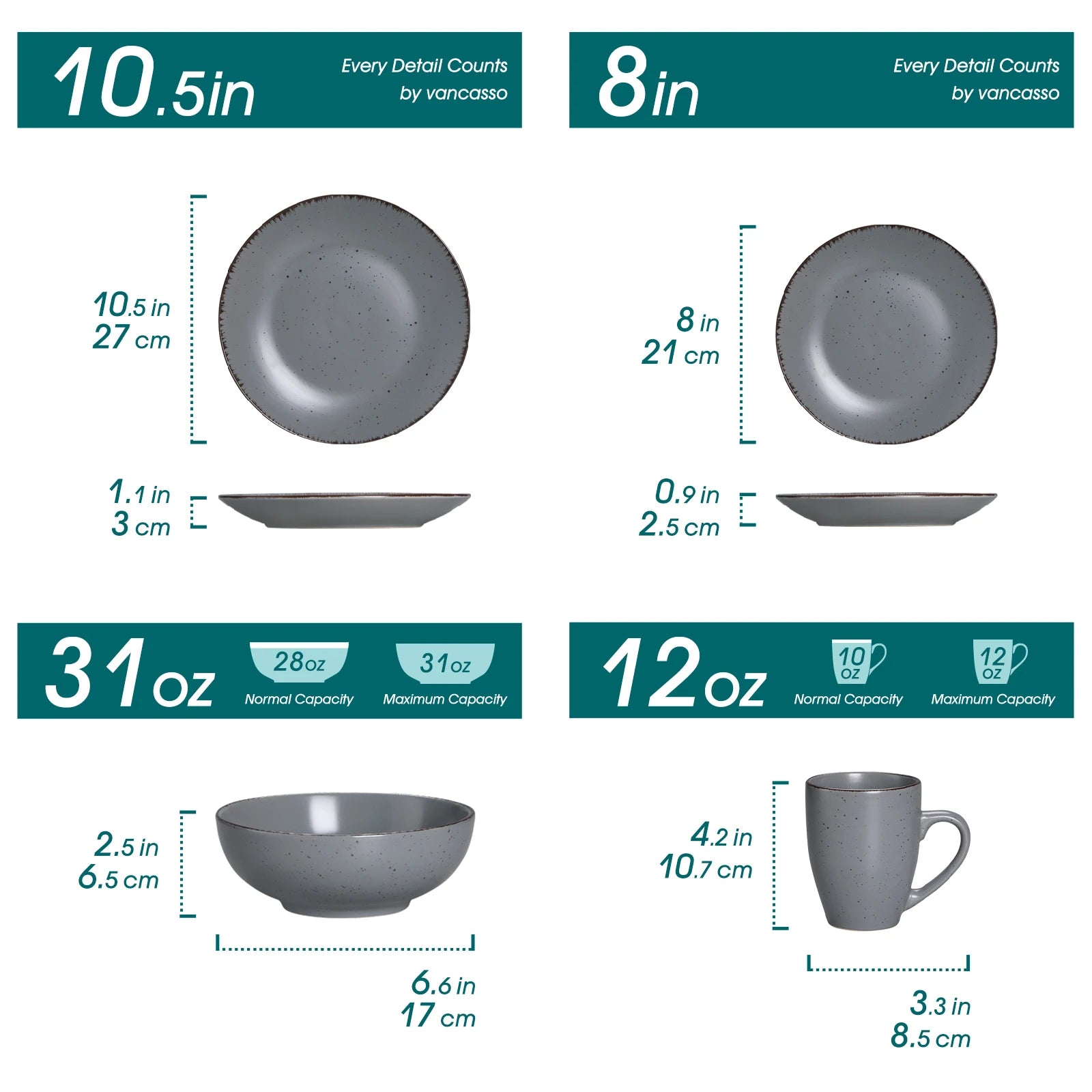 VANCASSO MODA Gray Dinnerware - 16/32/48 Pieces