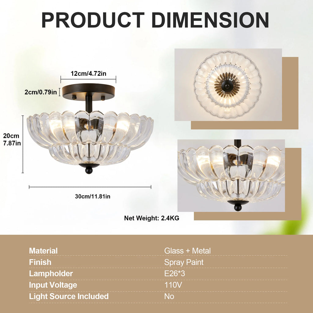 Rivenhall Clear Glass Ceiling Light, Black