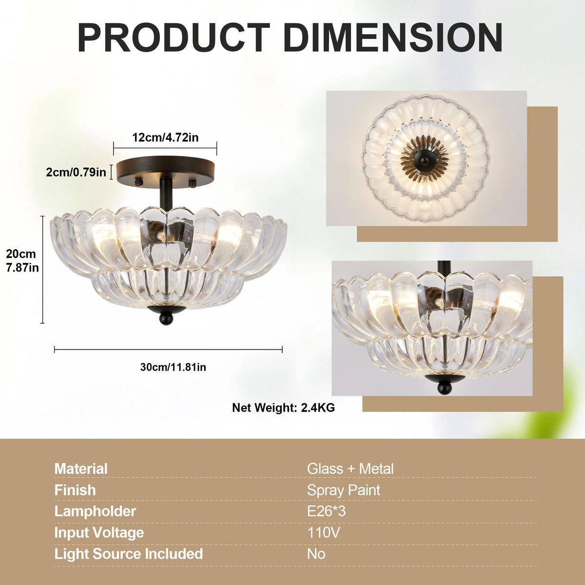 Rivenhall Clear Glass Ceiling Light, Black