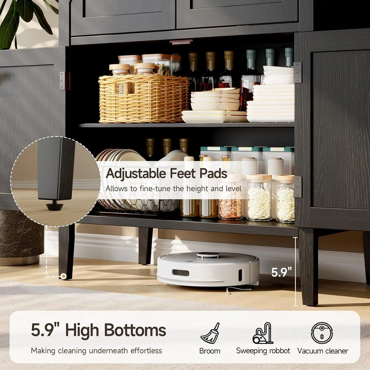 Serenadesong lower cabinet, adjustable foot pad and 5.9-inch floor clearance
