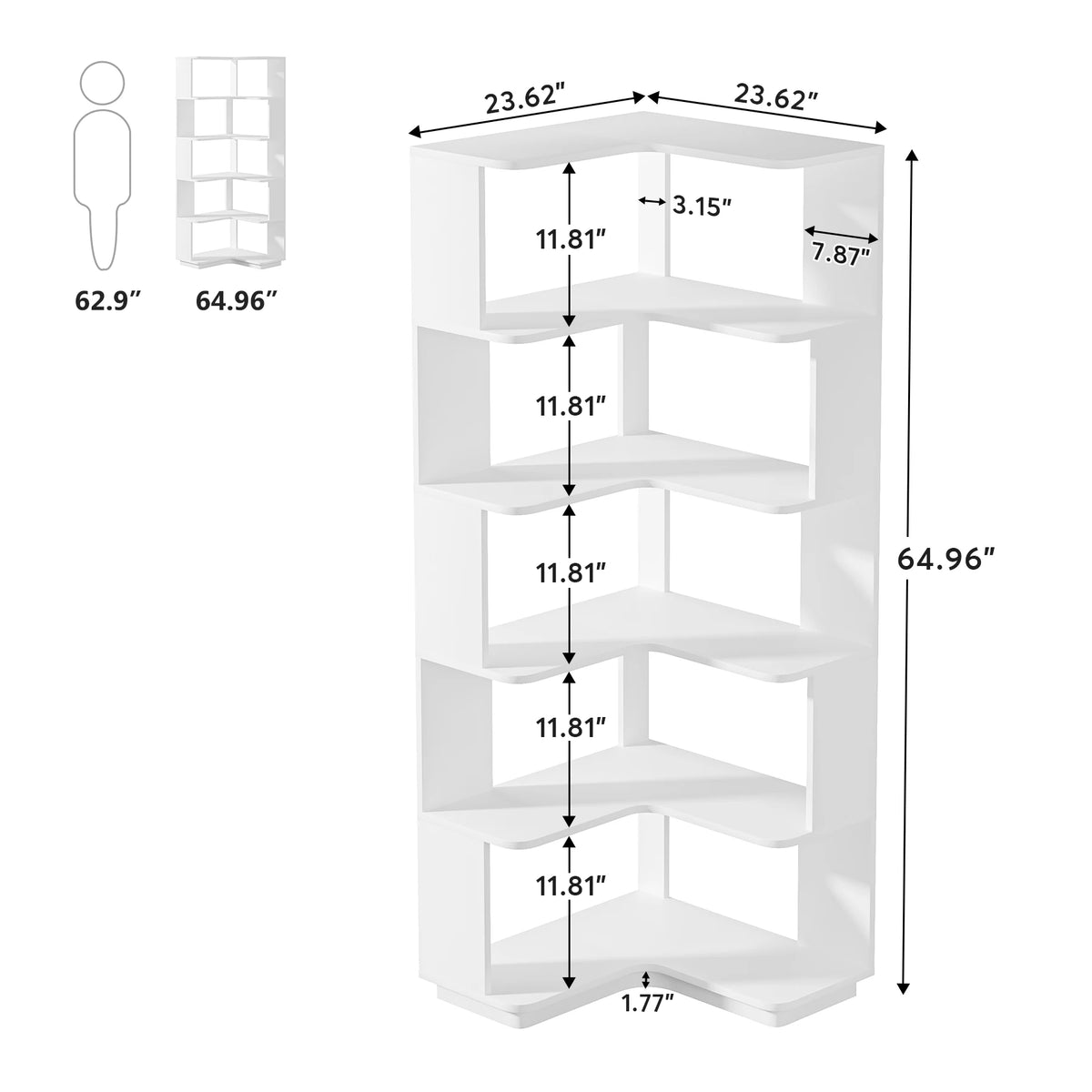 Hazelsong 6-Tier Corner Bookcase
