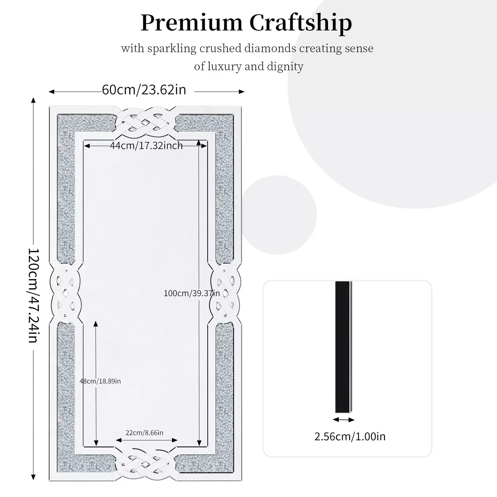 Crushed Diamond Rectangular Wall Mirror