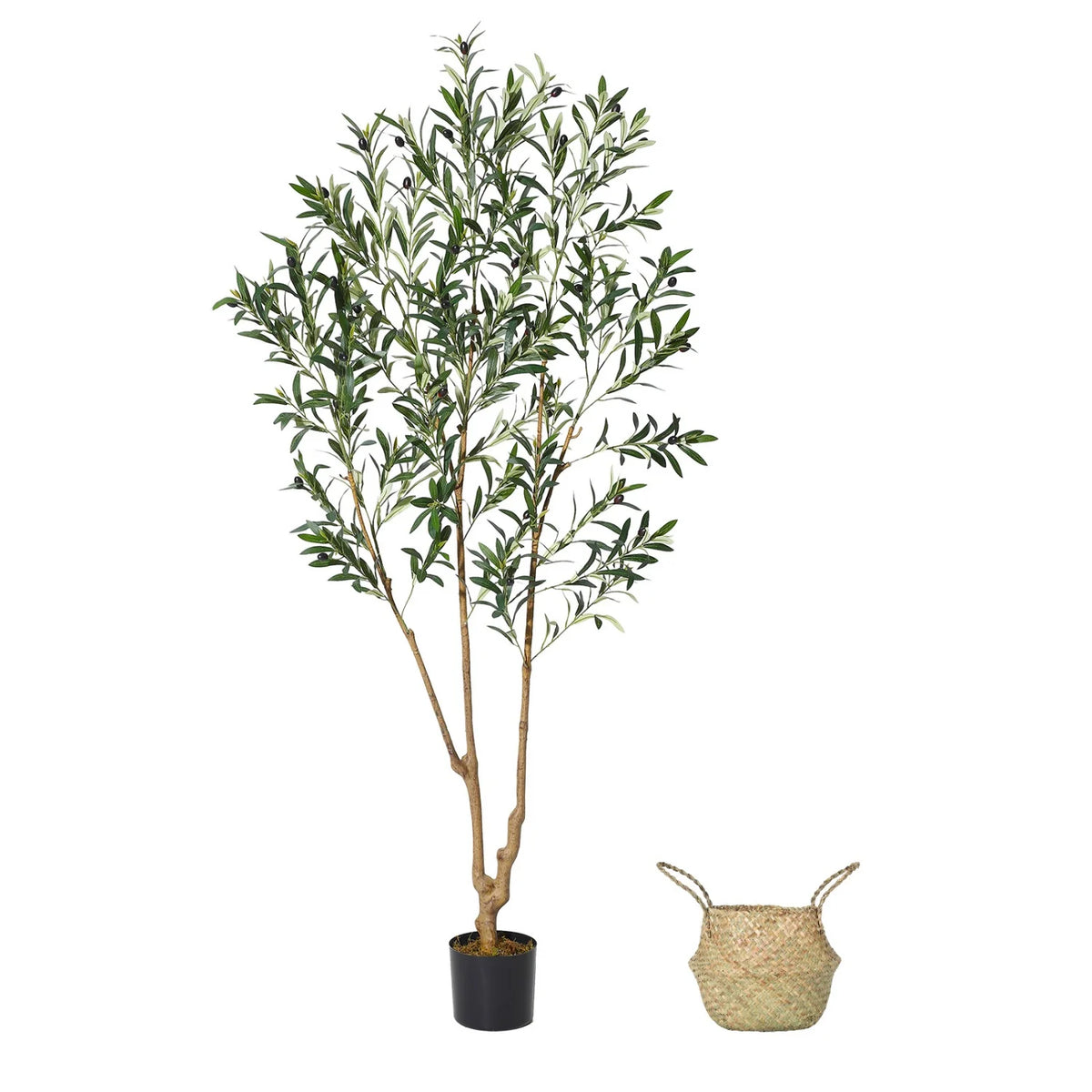 Pearlecho 6-Foot Artificial Olive Tree with Basket