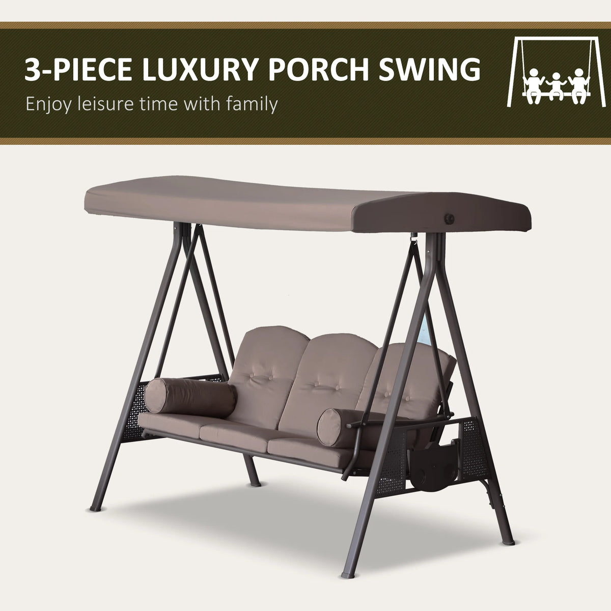 Arcshade Three-Seat Canopy Swing - Brown