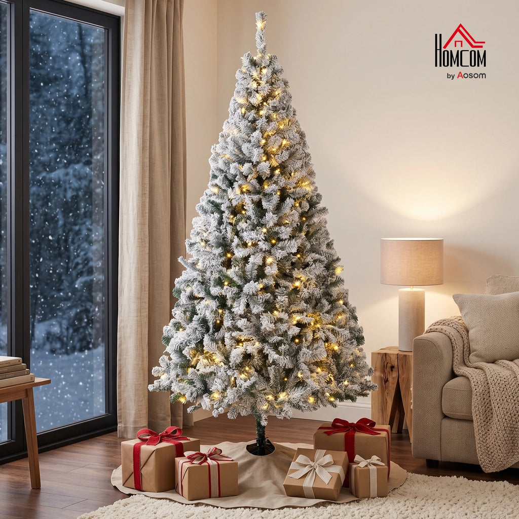 Fraserfall flocked Christmas tree displayed in an indoor holiday setting