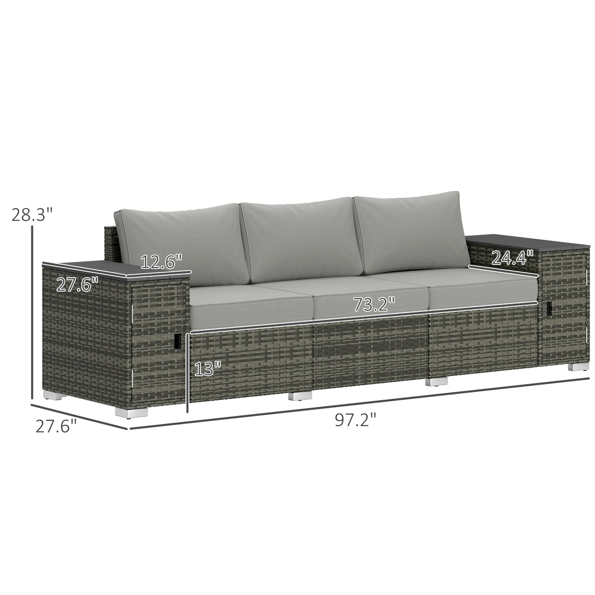 Sundew Storage-Arm Wicker Patio Sofa - Gray