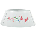 Merrybright cream-white steel Christmas tree collar with Merry & Bright holiday lettering