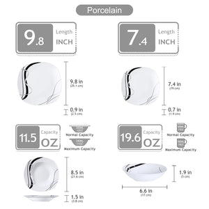 VEWEET Fiona Porcelain Dinnerware Set – 18/36 Pieces, Gray & Black Lines