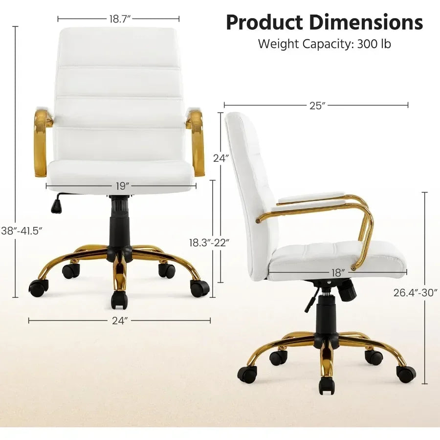 Chair size chart showing 38–41.5-inch overall height and 18.3–22-inch seat height