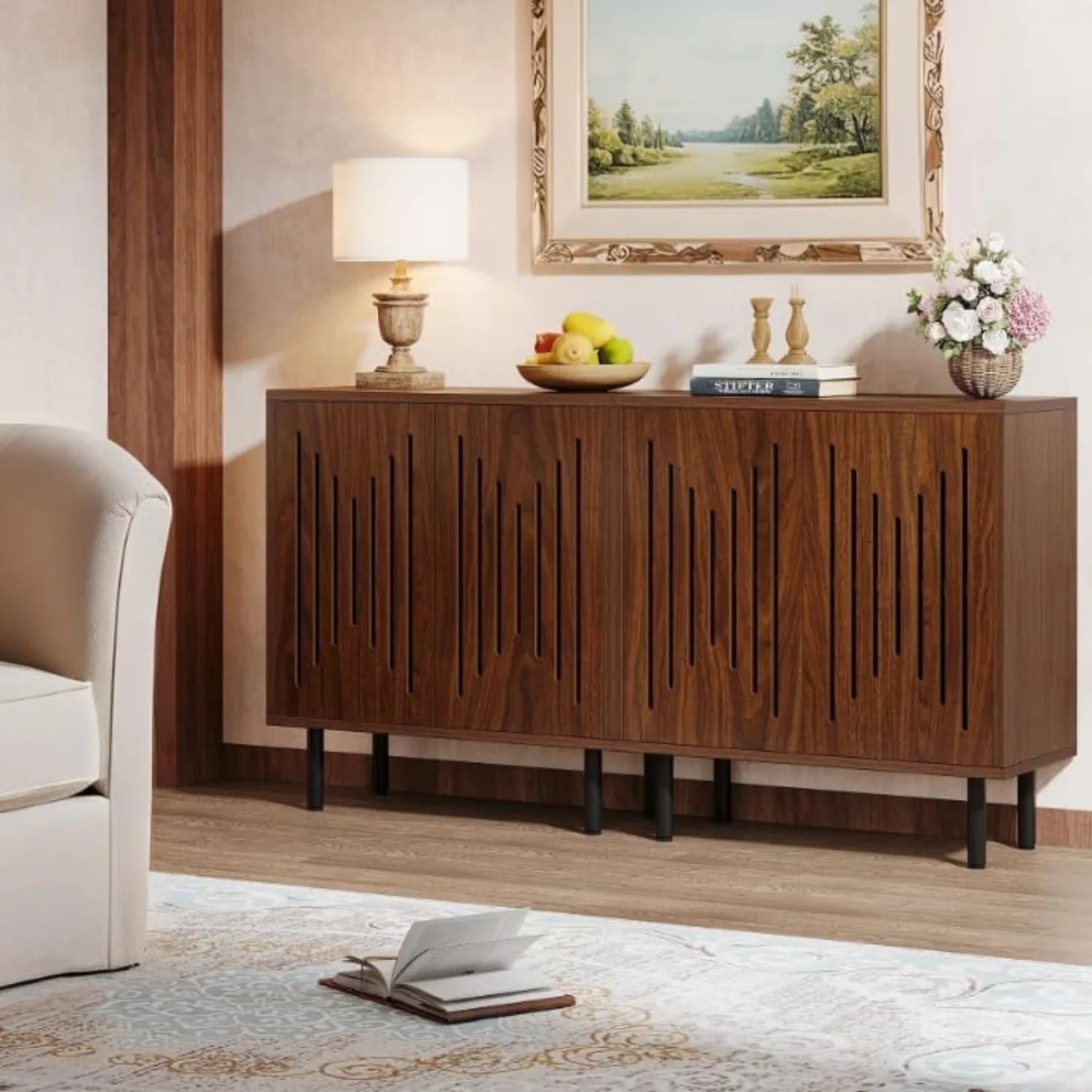 Walnut Slatted Sideboard Cabinet