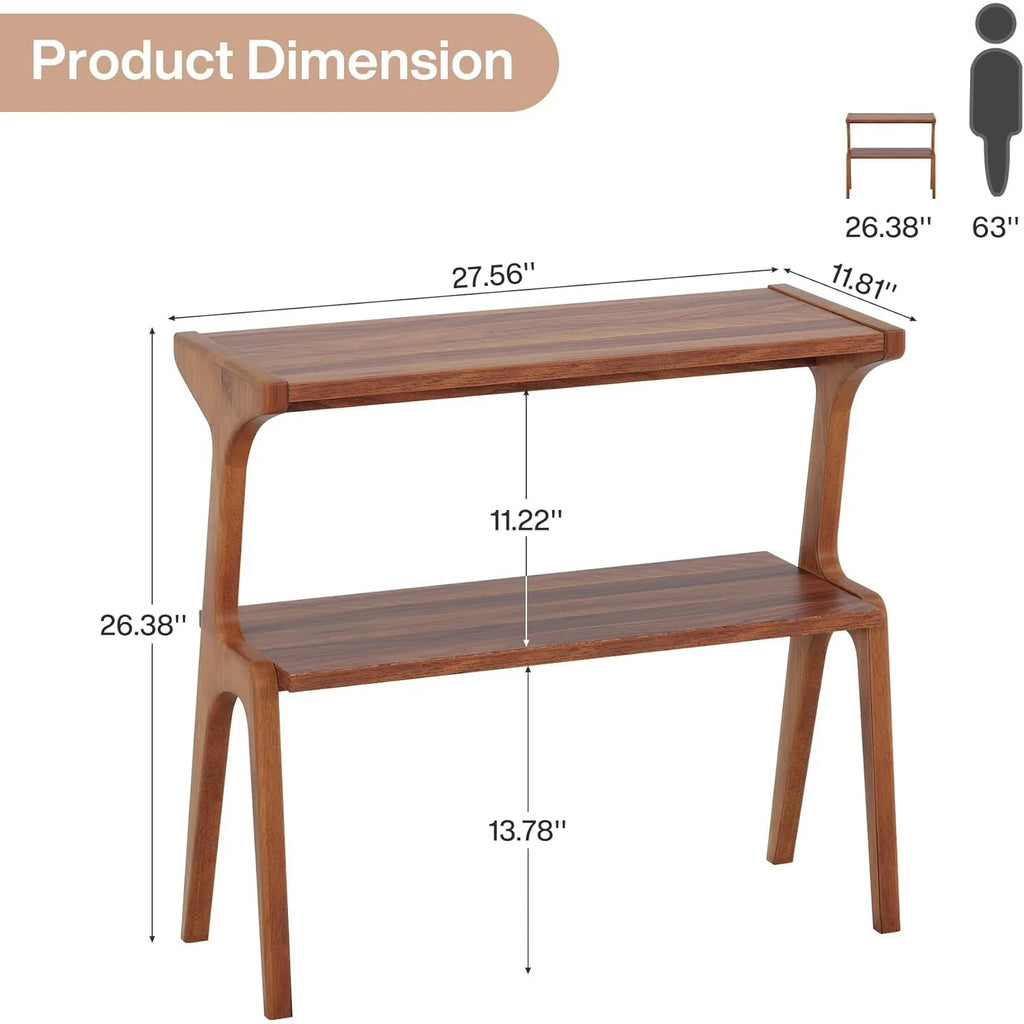 Wooden console table with dimensions labeled on a white background