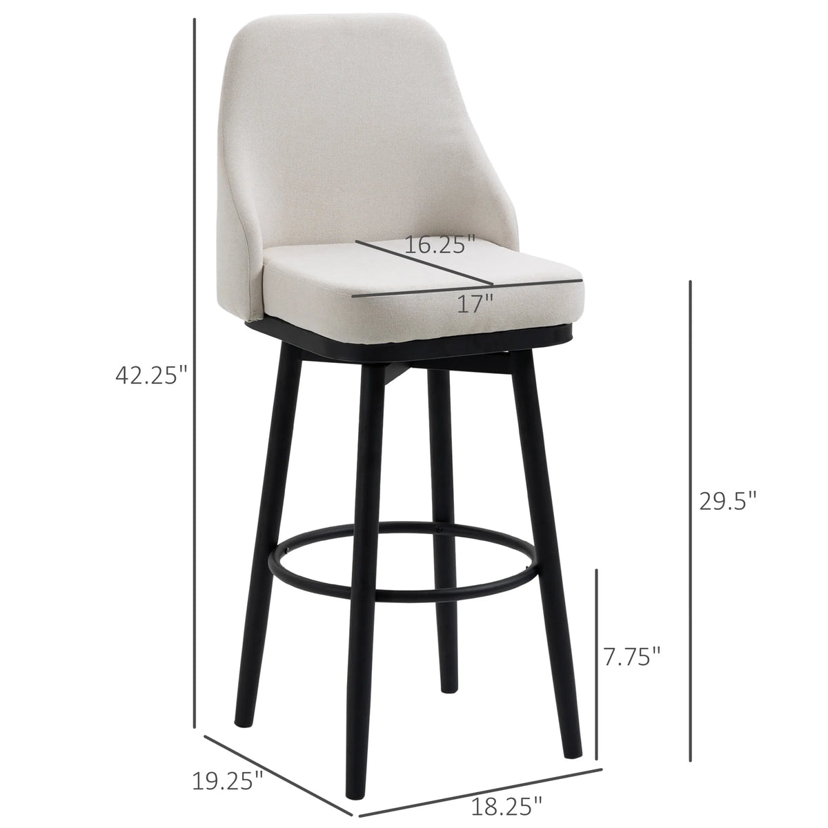 Tansmere stool dimension diagram showing fixed seat height and overall measurements