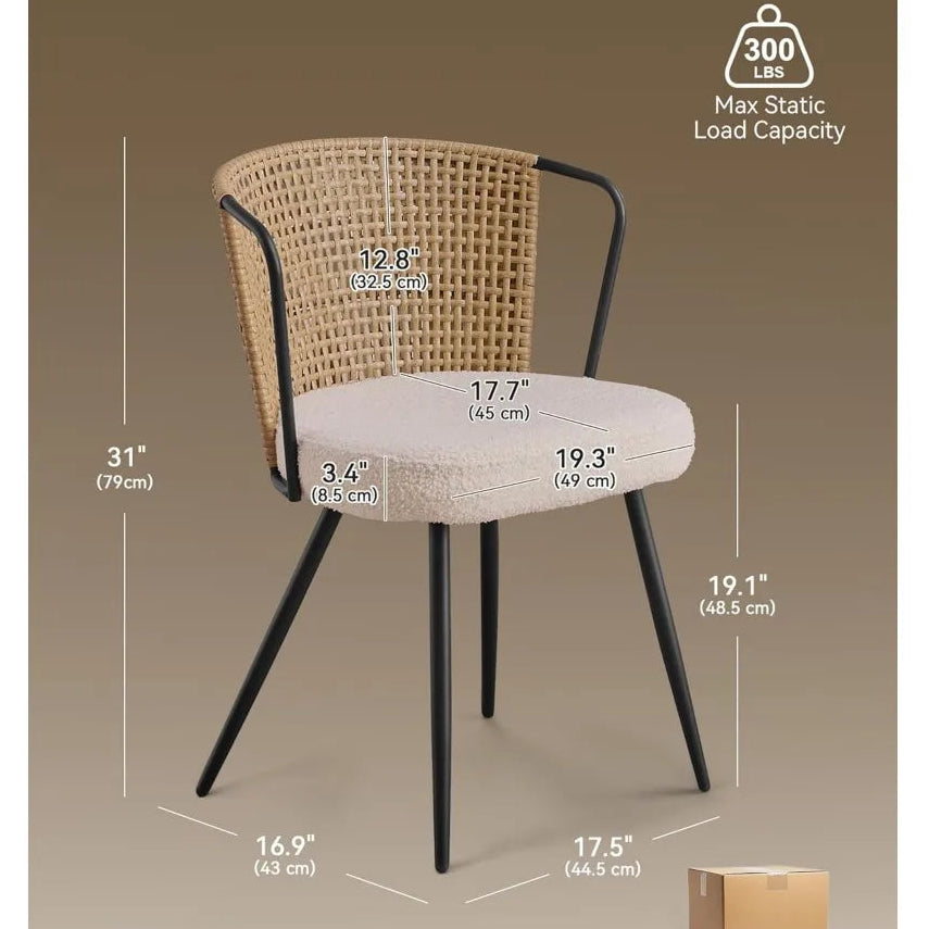 Chair with dimensions and weight capacity on a beige background